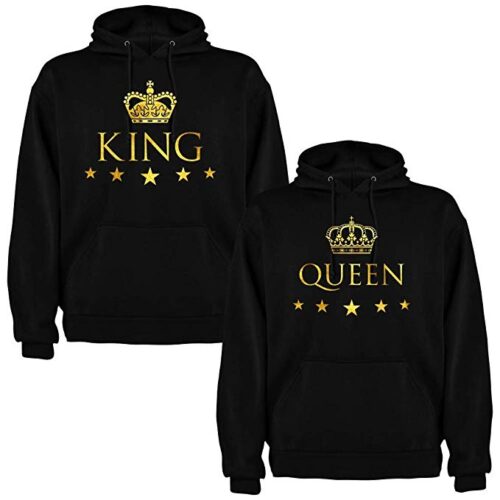 Pack de 2 Sudaderas Negras para Parejas, King y Queen, Dorado