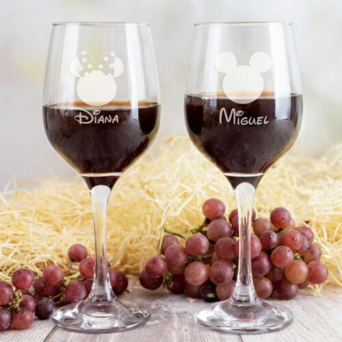 Pack de 2 copas de vino grabadas "Mickey & Minnie"