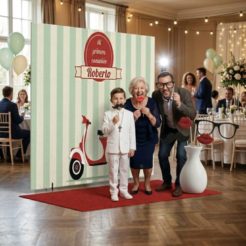 Photocall X-banner 160 x 200 cm + Alfombra Roja + 25 palillos de Atrezzo
