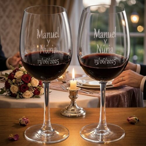 Set de 2 copas de vino personalizadas con nombres y fecha