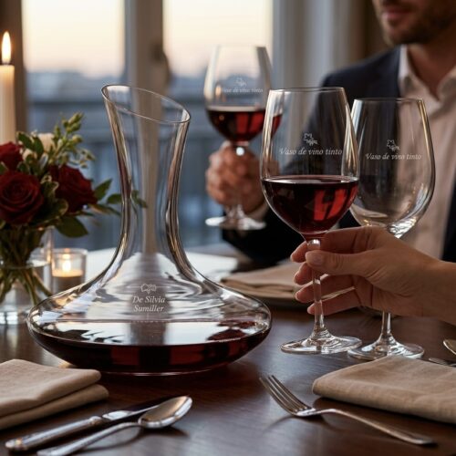 Set de vino decantador + 2 copas con grabado personalizable