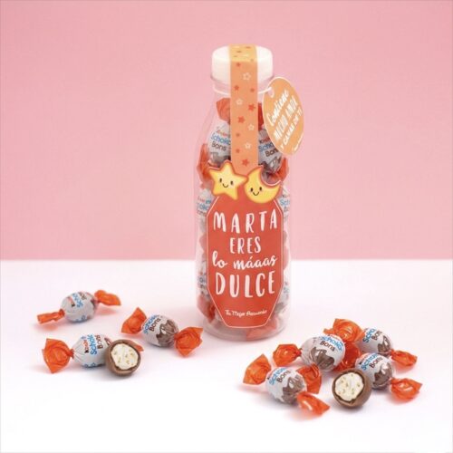 Bote dulce relleno con mensaje personalizado